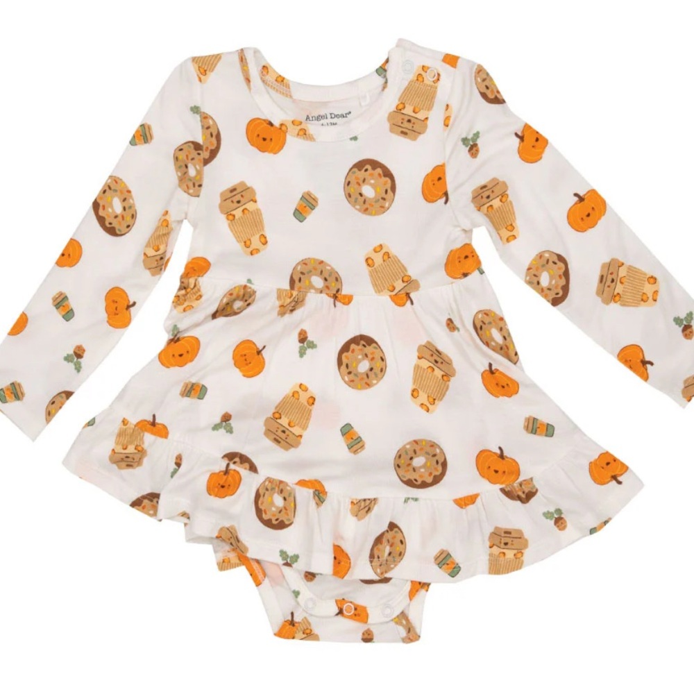 NWT 6-12M Angel Dear Pumpkin Spice Latte Bamboo Bodysuit Twirl Dress